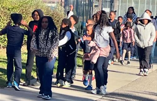 students walking outside